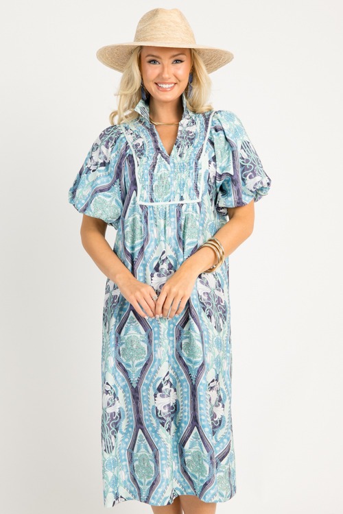 Amelia Printed Midi, Blue Mix
