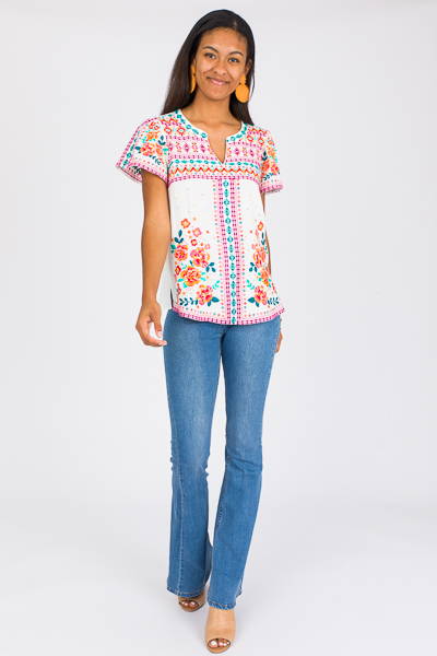 Bright Embroidery Top, Ivory