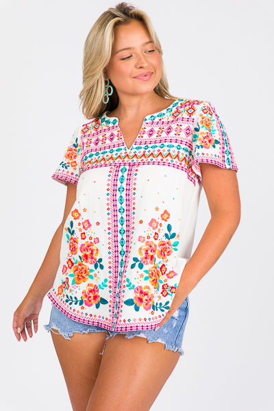 Bright Embroidery Top, Ivory