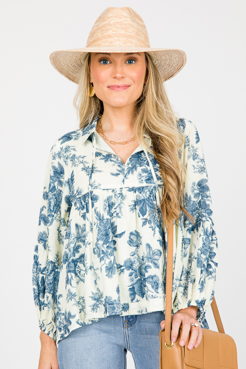 Floral Babydoll Top, Indigo