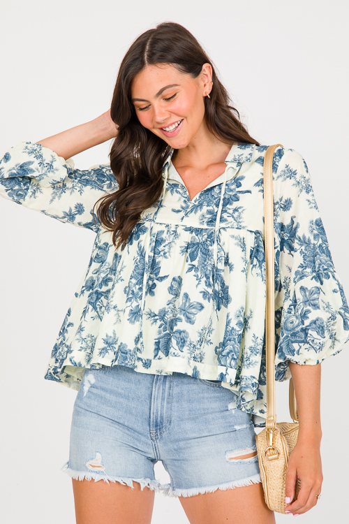 Floral Babydoll Top, Indigo