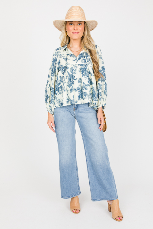 Floral Babydoll Top, Indigo