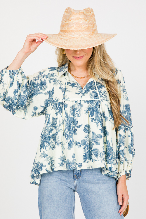 Floral Babydoll Top, Indigo