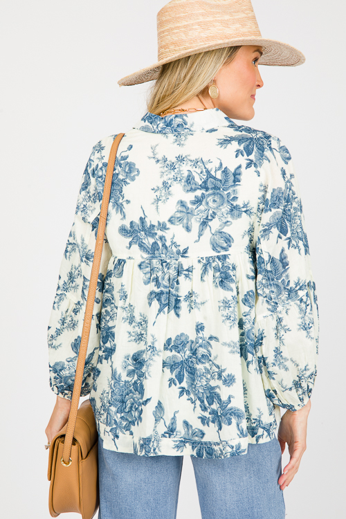 Floral Babydoll Top, Indigo