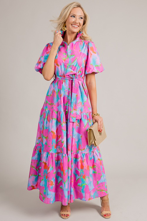 Painted Button Up Maxi, Pink/Blue