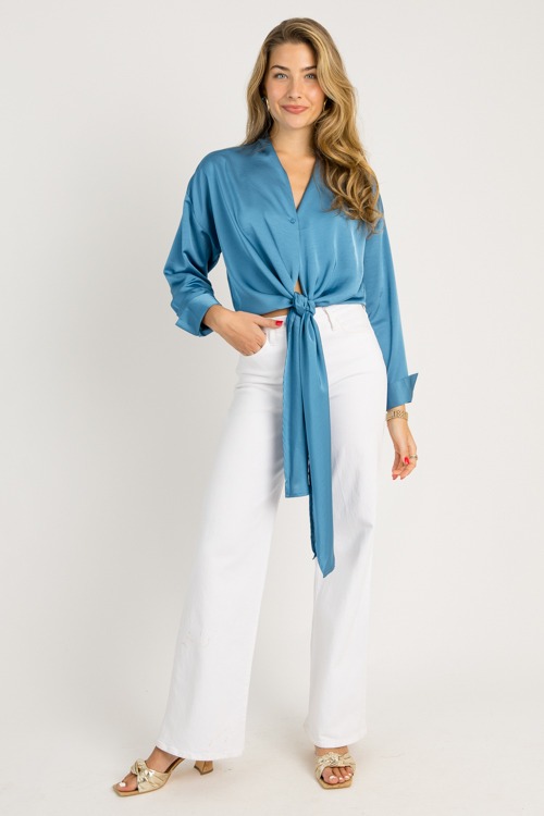 Tie Front Satin Blouse, Blue - 0708-25p.jpg