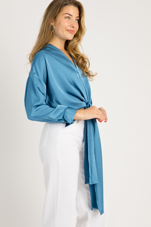 Tie Front Satin Blouse, Blue - 0708-29.jpg