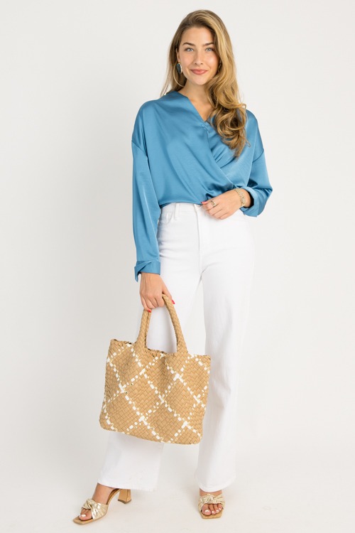 Tie Front Satin Blouse, Blue - 0708-30.jpg