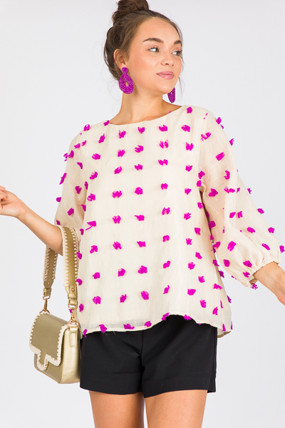 Puff Grid Top, Ivory Pink