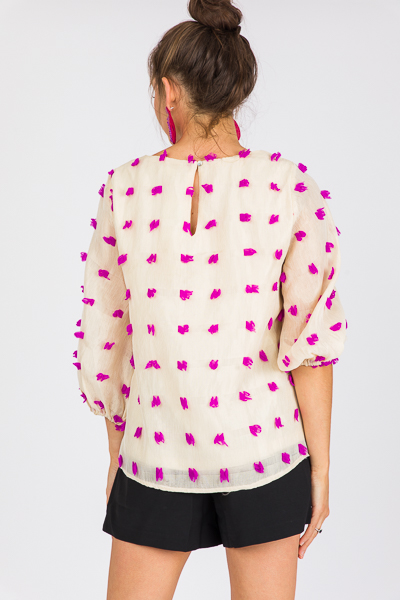 Puff Grid Top, Ivory Pink
