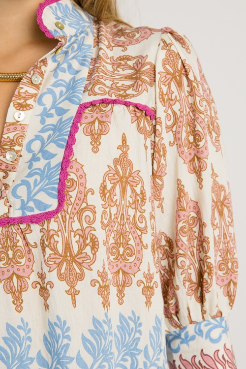 Crochet Trim Printed Top, Pink - 0708-74h.jpg