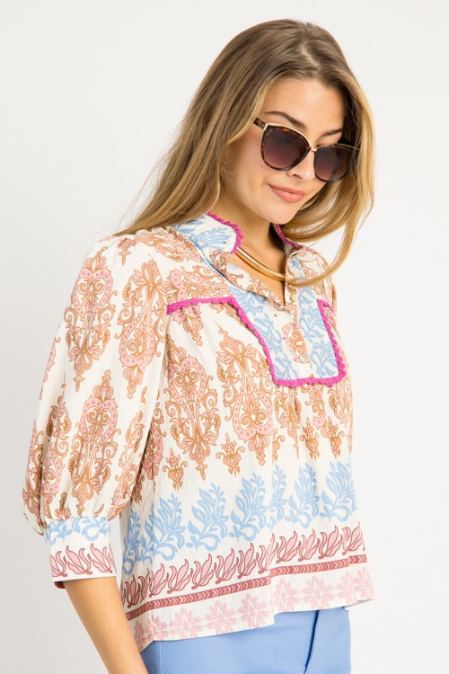 Crochet Trim Printed Top, Pink - 0708-77.jpg