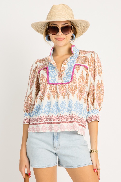 Crochet Trim Printed Top, Pink - 0708-79.jpg