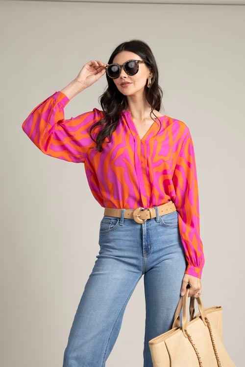 Bold Abstract Top, Orange Pink