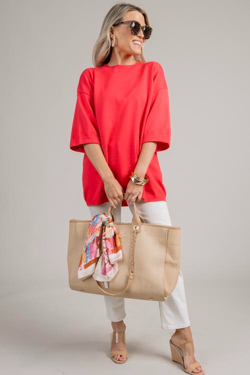 Cuff Sleeve Sweater Top, Coral