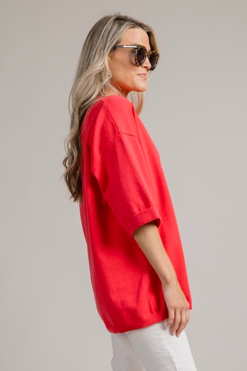 Cuff Sleeve Sweater Top, Coral - 0709-103h.jpg