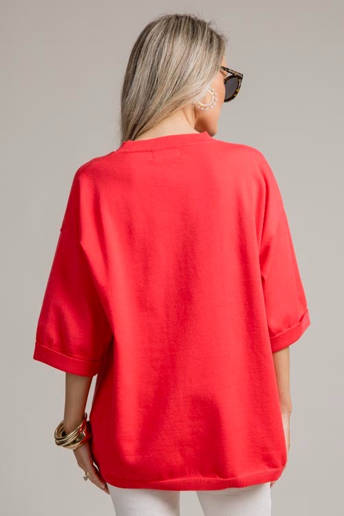 Cuff Sleeve Sweater Top, Coral - 0709-104.jpg