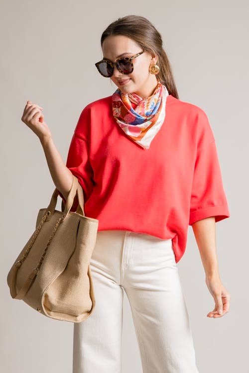 Cuff Sleeve Sweater Top, Coral - 0709-106.jpg