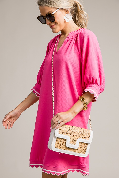 Scallop Stripe Trim Dress, Pink