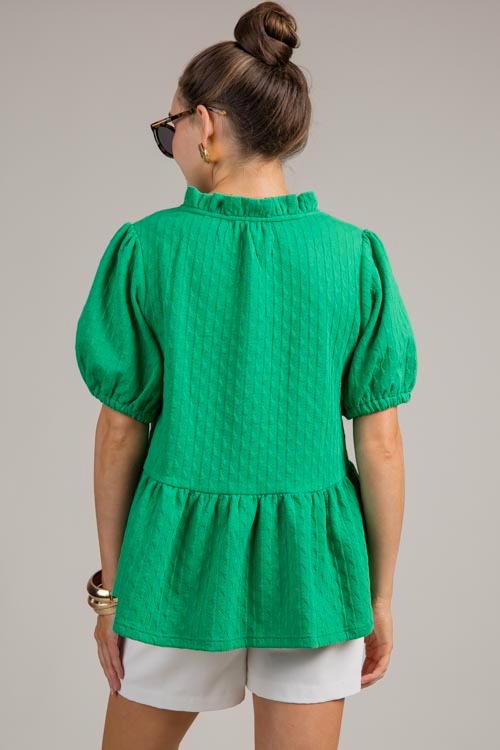 Ruffle Trim Texture Top, Green - 0709-67.jpg