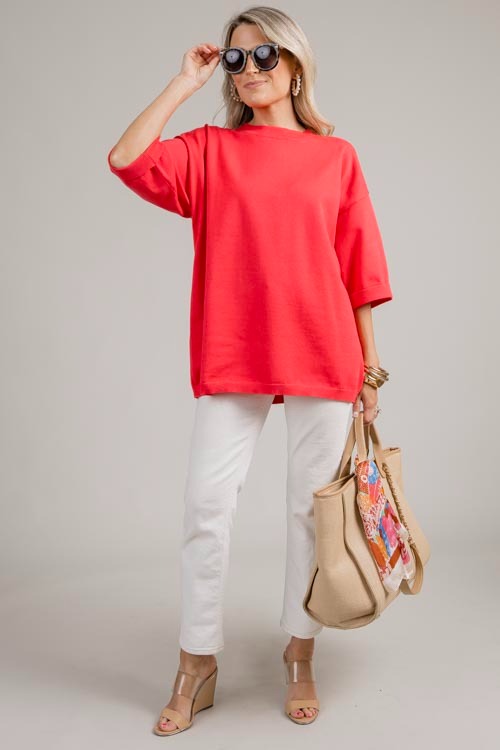 Cuff Sleeve Sweater Top, Coral - 0709-99.jpg