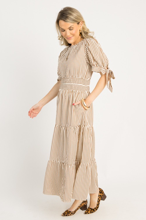 Tie Sleeve Stripe Midi, Mocha