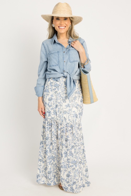 In Bloom Maxi Skirt, Ivory/Blue
