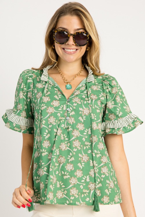 Floral Ruffle Stripe Top, Green - 0710-102.jpg