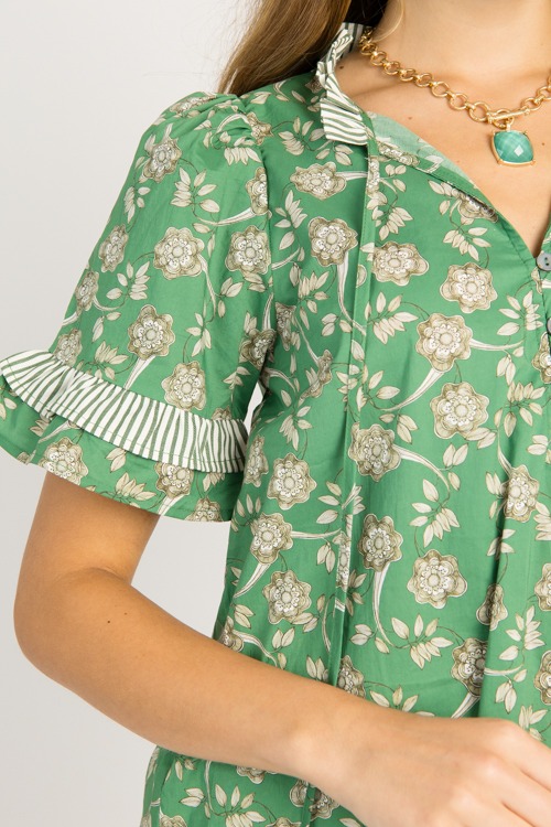 Floral Ruffle Stripe Top, Green - 0710-106.jpg