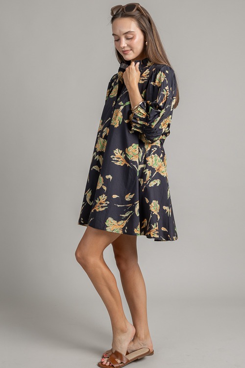 Draw Waist Floral Dress, Black - 0710-121h.jpg