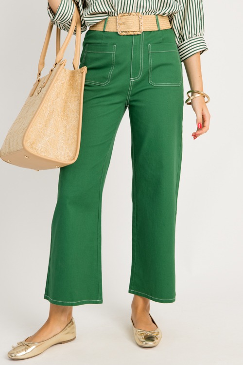 Contrast Stitch Pants, Emerald