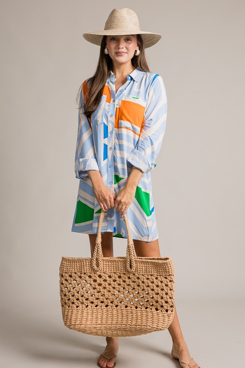 Geo Stripe Shirt Dress, Blue