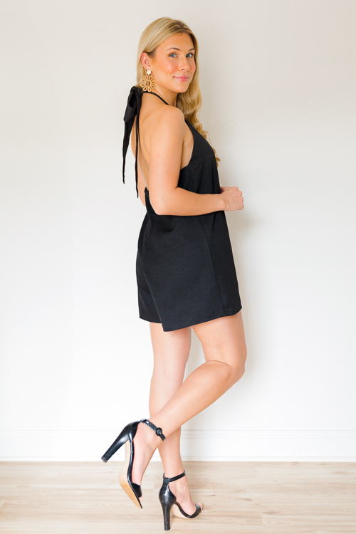 Halter Bow Romper, Black