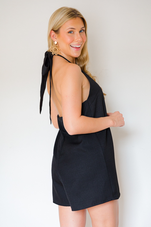 Halter Bow Romper, Black