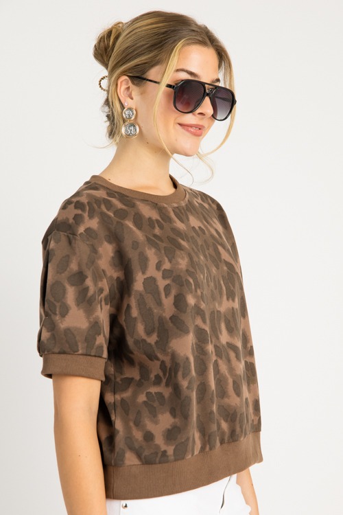 Leopard Rib Banded Top, Brown