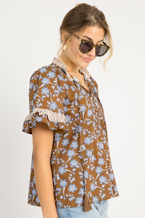 Floral Ruffle Stripe Top, Brown - 0710-89.jpg