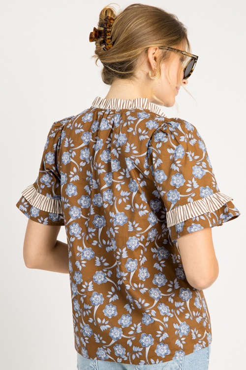 Floral Ruffle Stripe Top, Brown - 0710-90.jpg