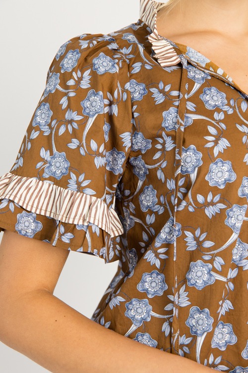Floral Ruffle Stripe Top, Brown - 0710-91.jpg