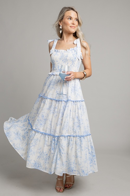 Scallop Trim Floral Midi, Baby Blue