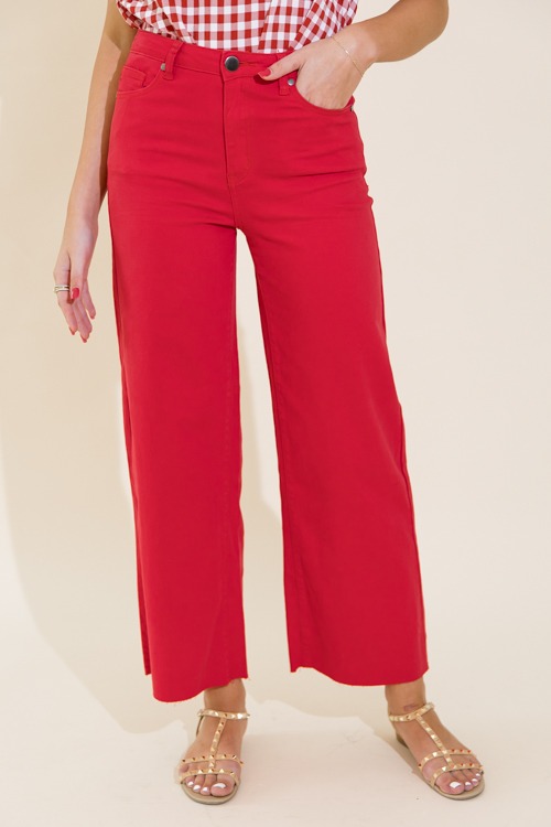 Raw Hem Wide Leg Pants, Red