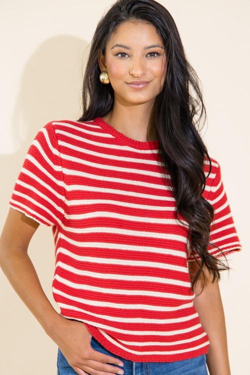 Striped Button Sweater, Red Taupe