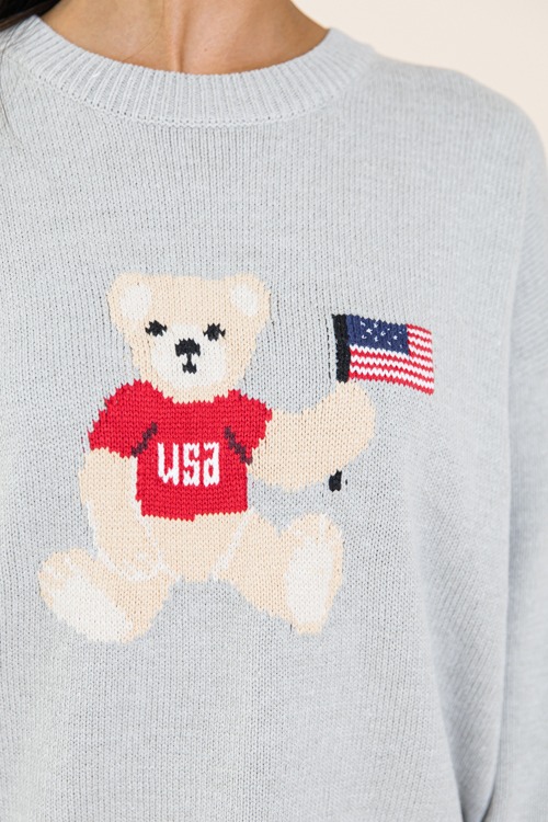 Teddy Bear Flag Sweater, H. Grey - 0711-136.jpg