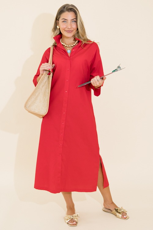 Regan Button Down Maxi, Red
