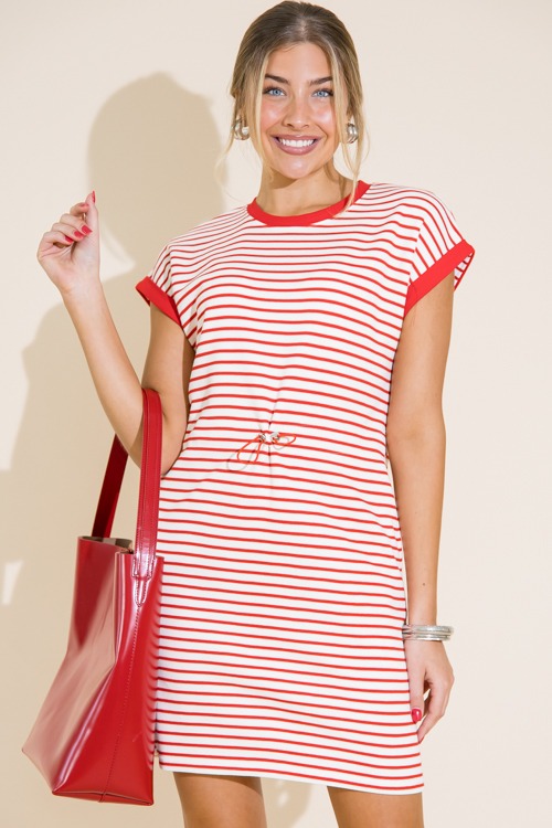 Striped Cinch Waist Dress, Red - 0711-269.jpg
