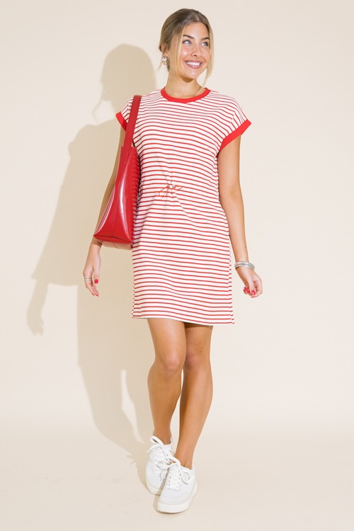 Striped Cinch Waist Dress, Red - 0711-271.jpg