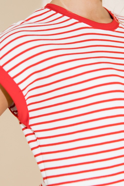 Striped Cinch Waist Dress, Red - 0711-274.jpg
