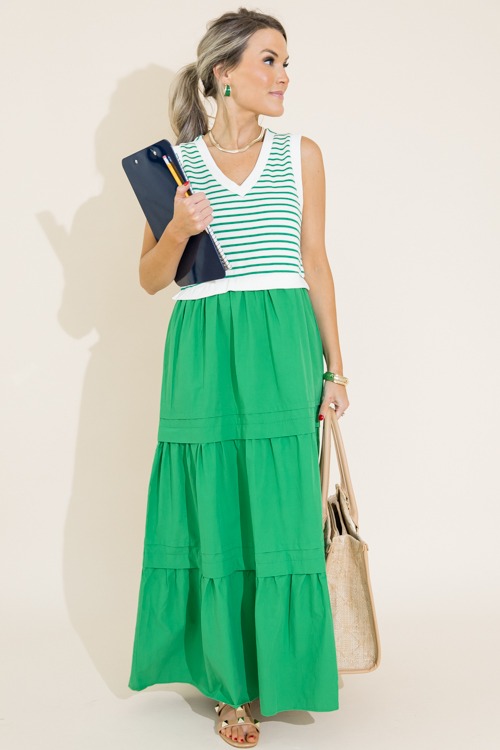 Stripe Bodice Poplin Maxi, Kelly Green