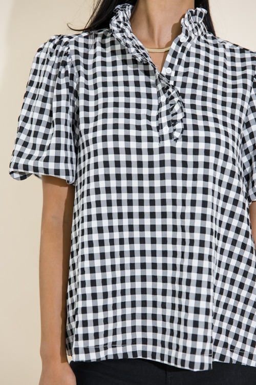 Ruffle Collar Gingham Top, Black - 0711-348h.jpg