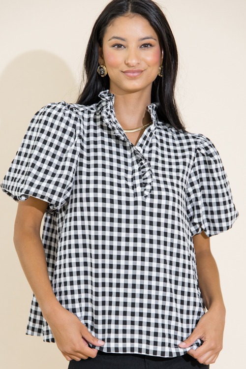 Ruffle Collar Gingham Top, Black - 0711-349.jpg