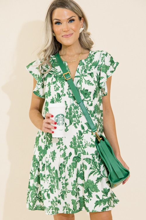 Marie Floral Dress, Forest Green